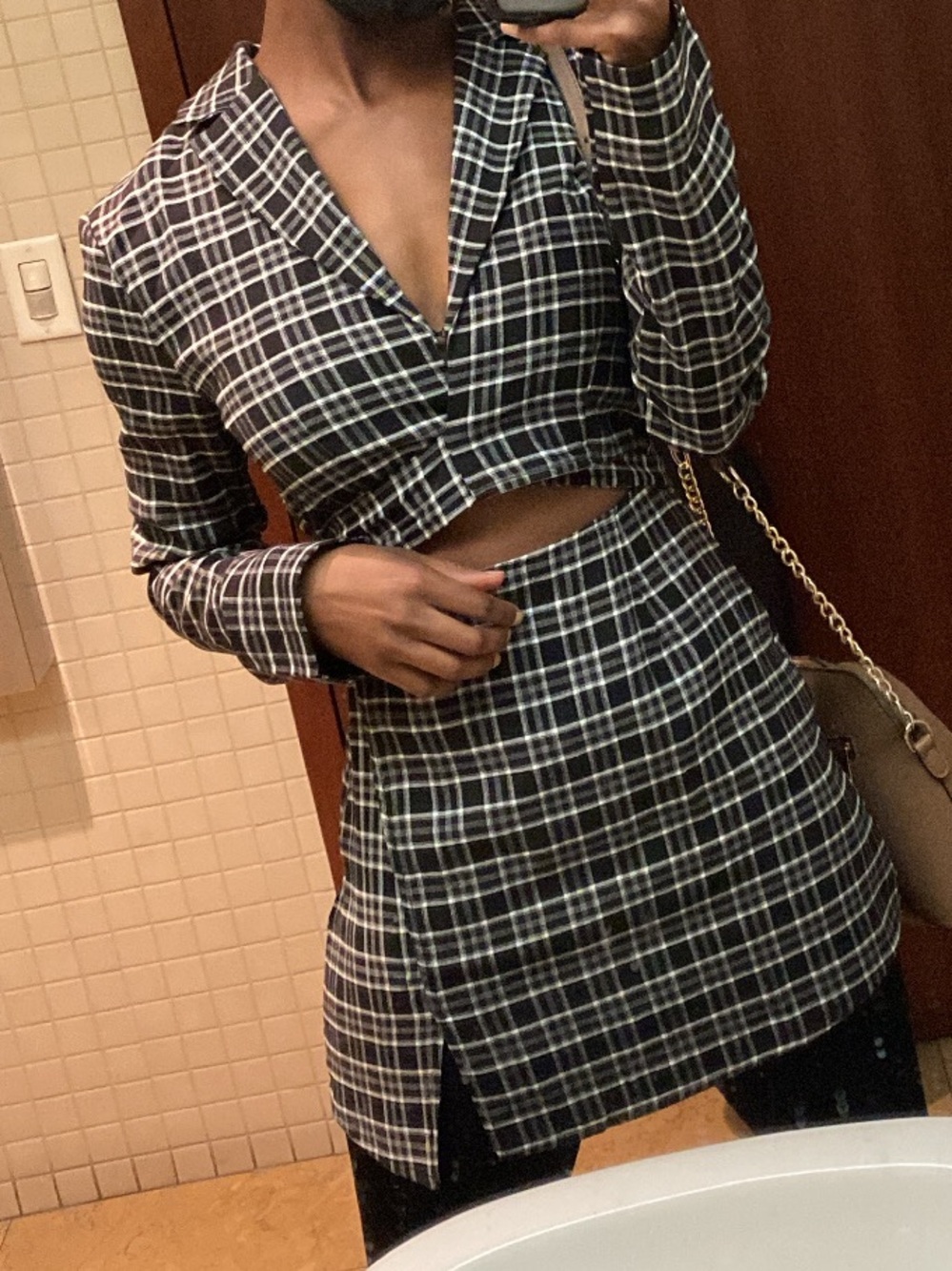 Lizard Thicket Black & White Plaid Cut Out Dress with Tie Back